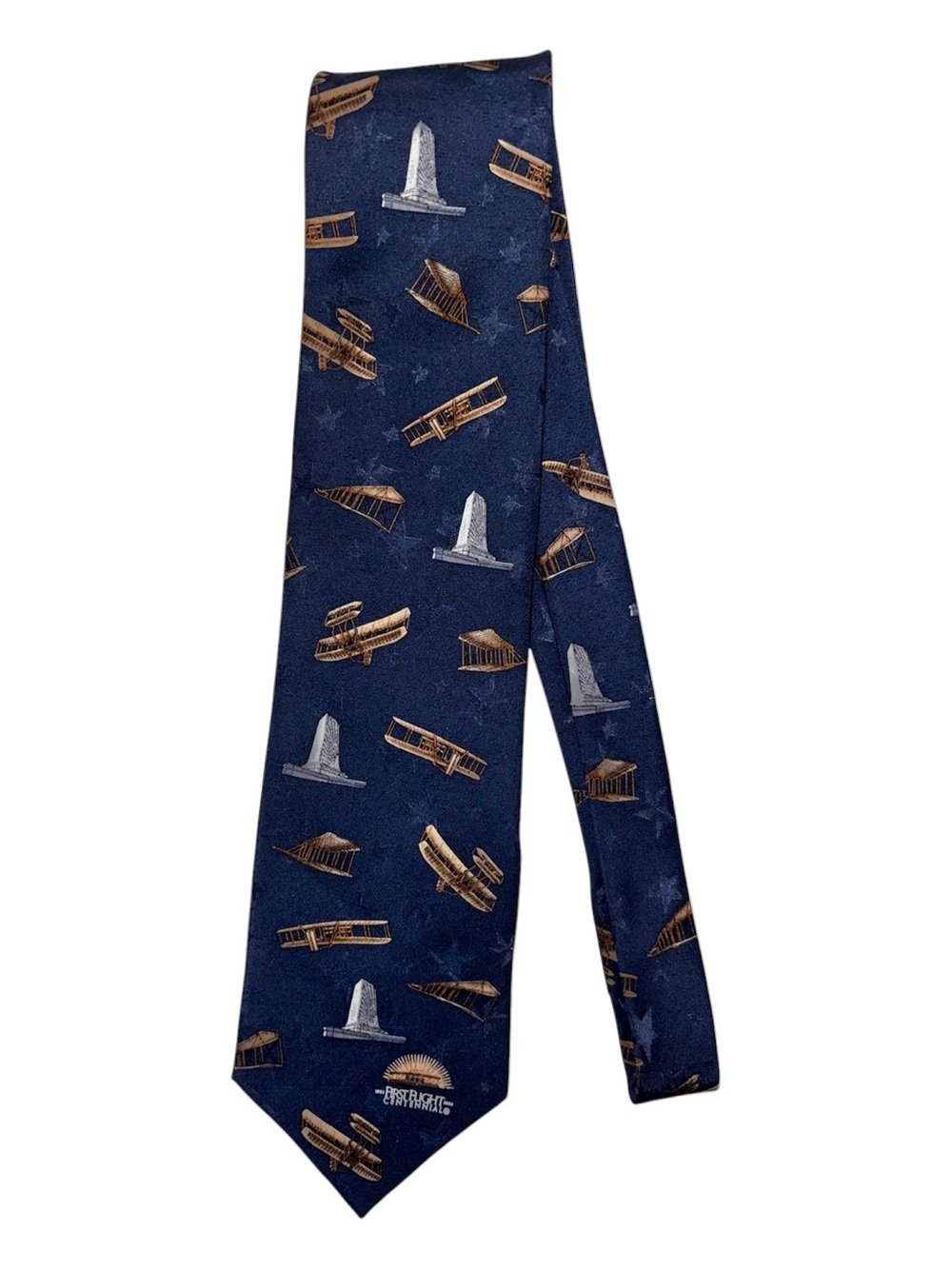 Tango by Max Raab Wright Brothers Airplane & Monument Pattern Navy Blue Silk Tie